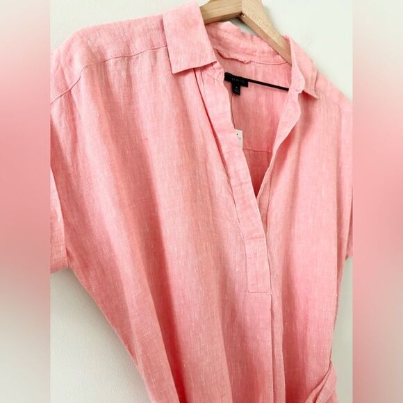 NWT Talbots Linen Popover Shirt Dress in Peach with Stripe Detail - Size M - Picture 3 of 7